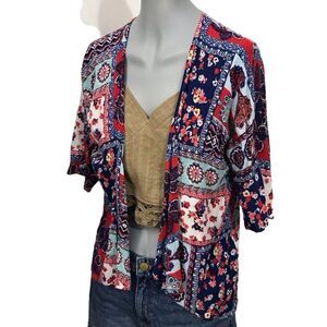 LulaRoe Bianka Paisley Print Kimono Cardigan size 3 red blue